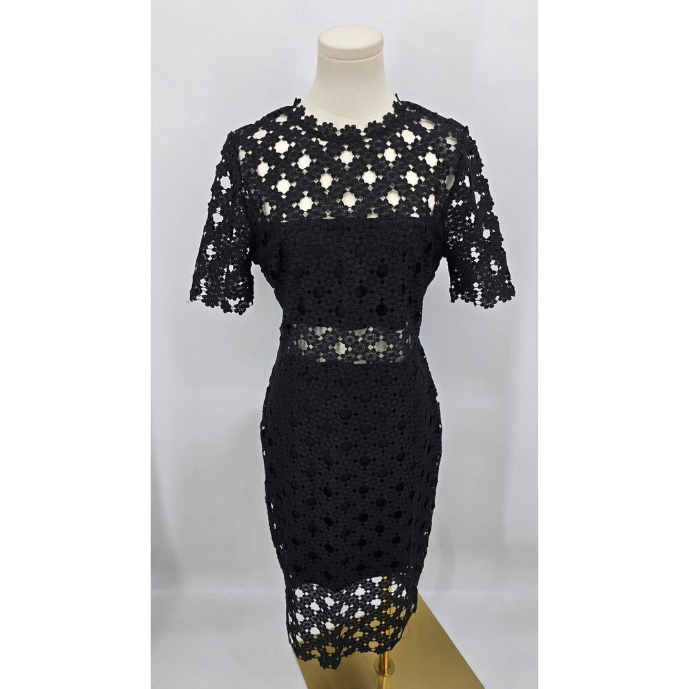 Lulus Edgy Minimalist Dark Romantic‎ Heartfelt Black Lace Bodycon Midi Dress M